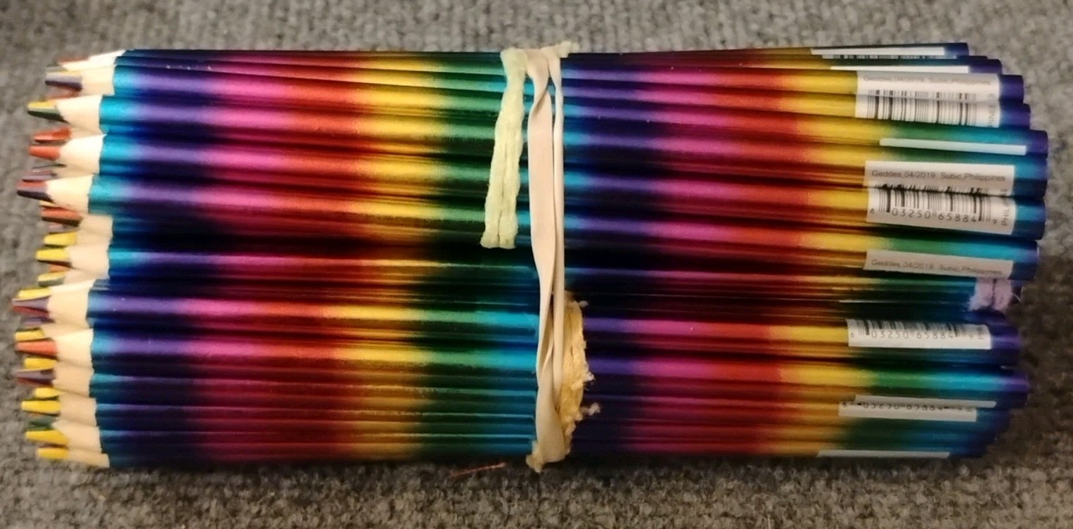 90 Geddes Rainbow Pencils 4 Multi-Colored Pencils + 118 Erasers + 140 Sharpeners