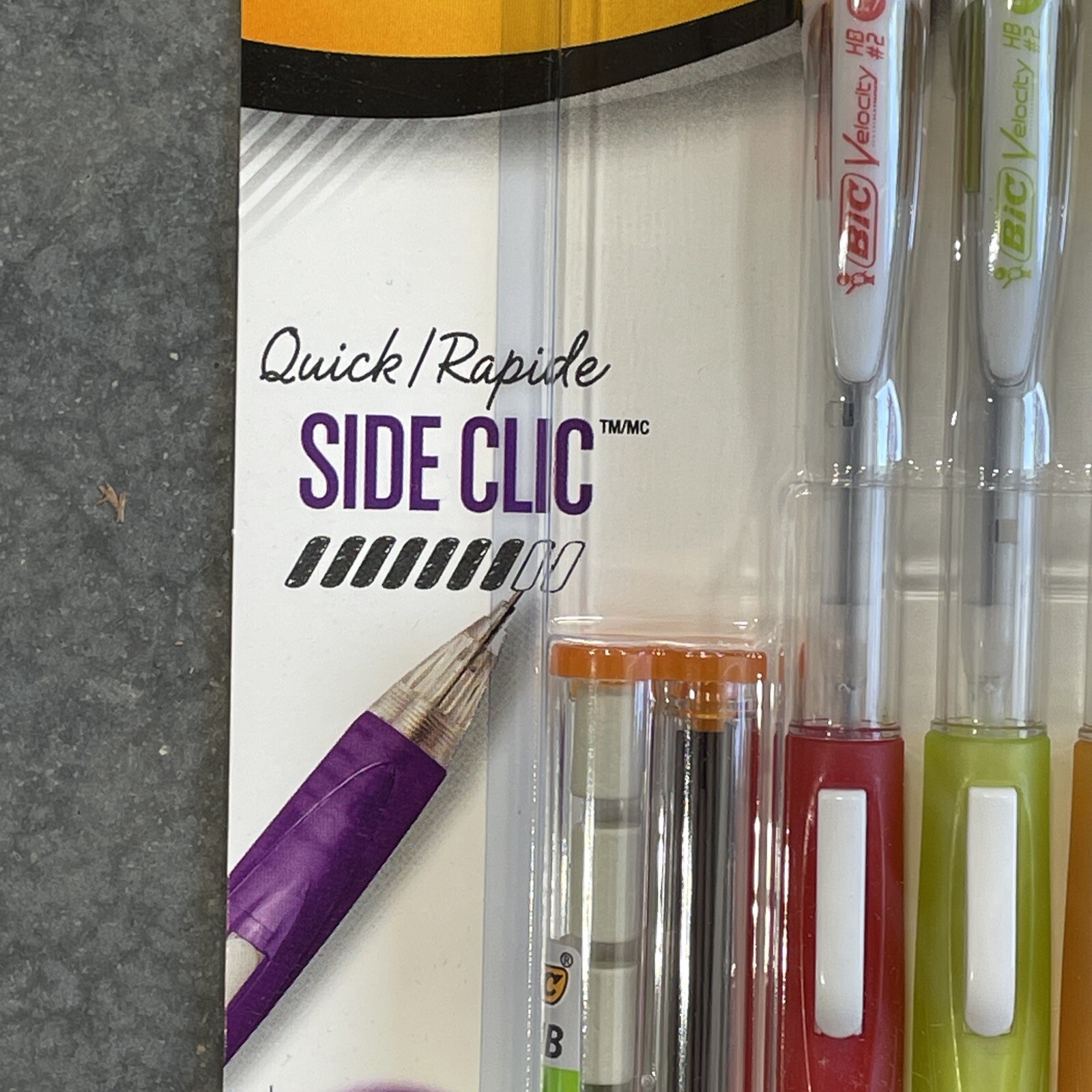 Bic Velocity 4 Pk Side Clic 0.7mm #2HB Mech Pencils, Red, Lime, Orange, Blue New