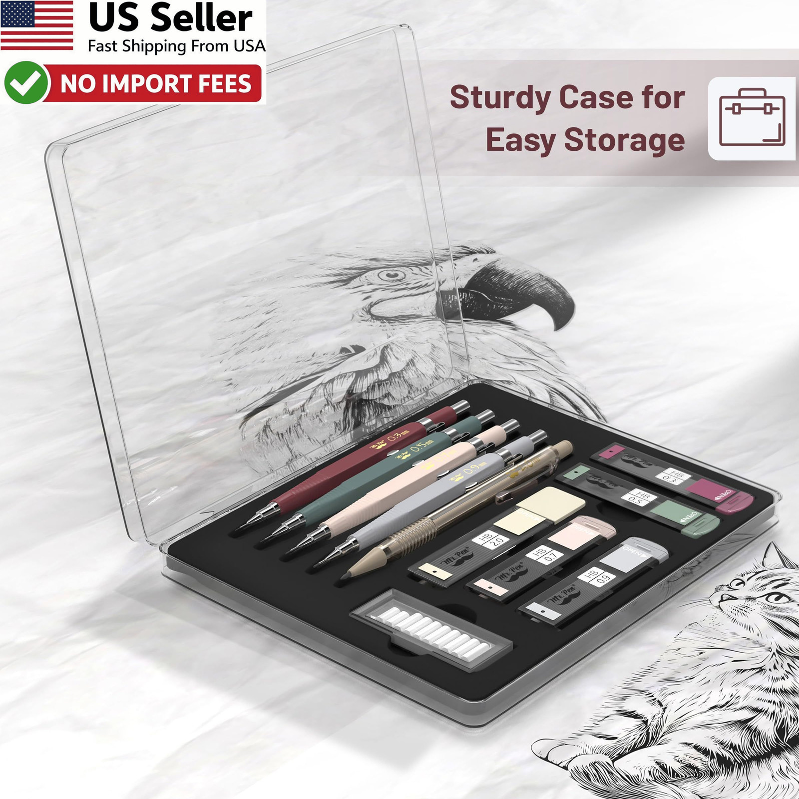 Mr Pen Art Mechanical Pencil Set 5 Sizes HB Lead Refills Drawing Sketch FROM USA