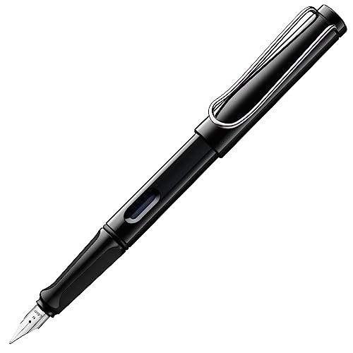 LAMY Safari Shiny Black Fountain Pen – Ergonomic Grip and Polished Steel Nib