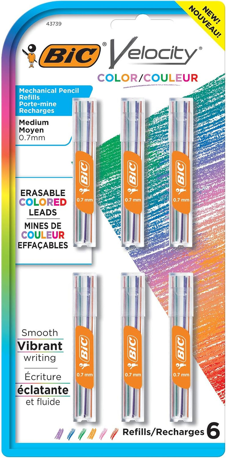 BIC Velocity 0.7mm Colored Mechanical Pencil Refills Pack of 36 Vibrant Colors