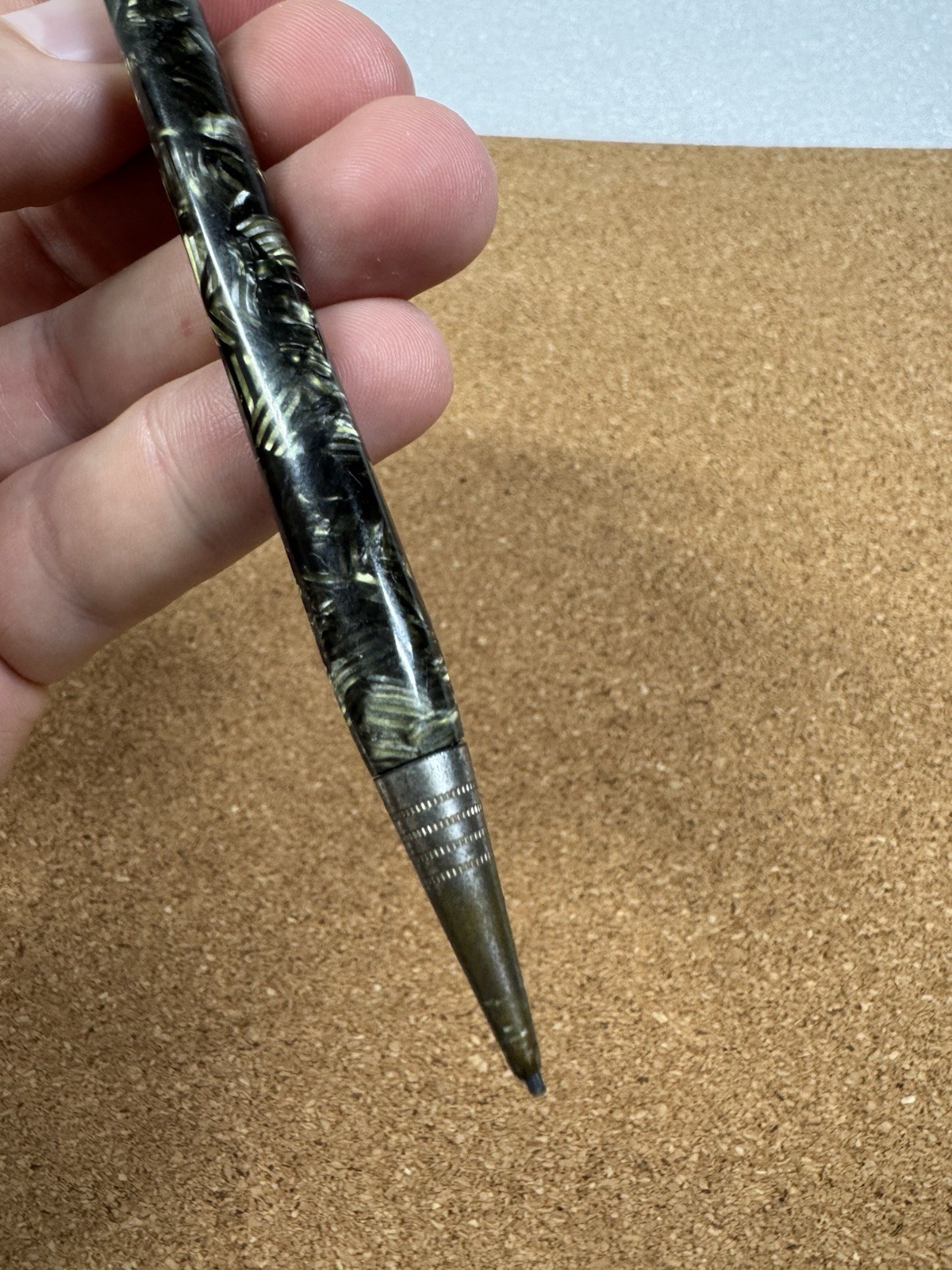 Antique Eversharp 4 Square Green Pattern Celluloid Mechanical Pencil Chrome Trim