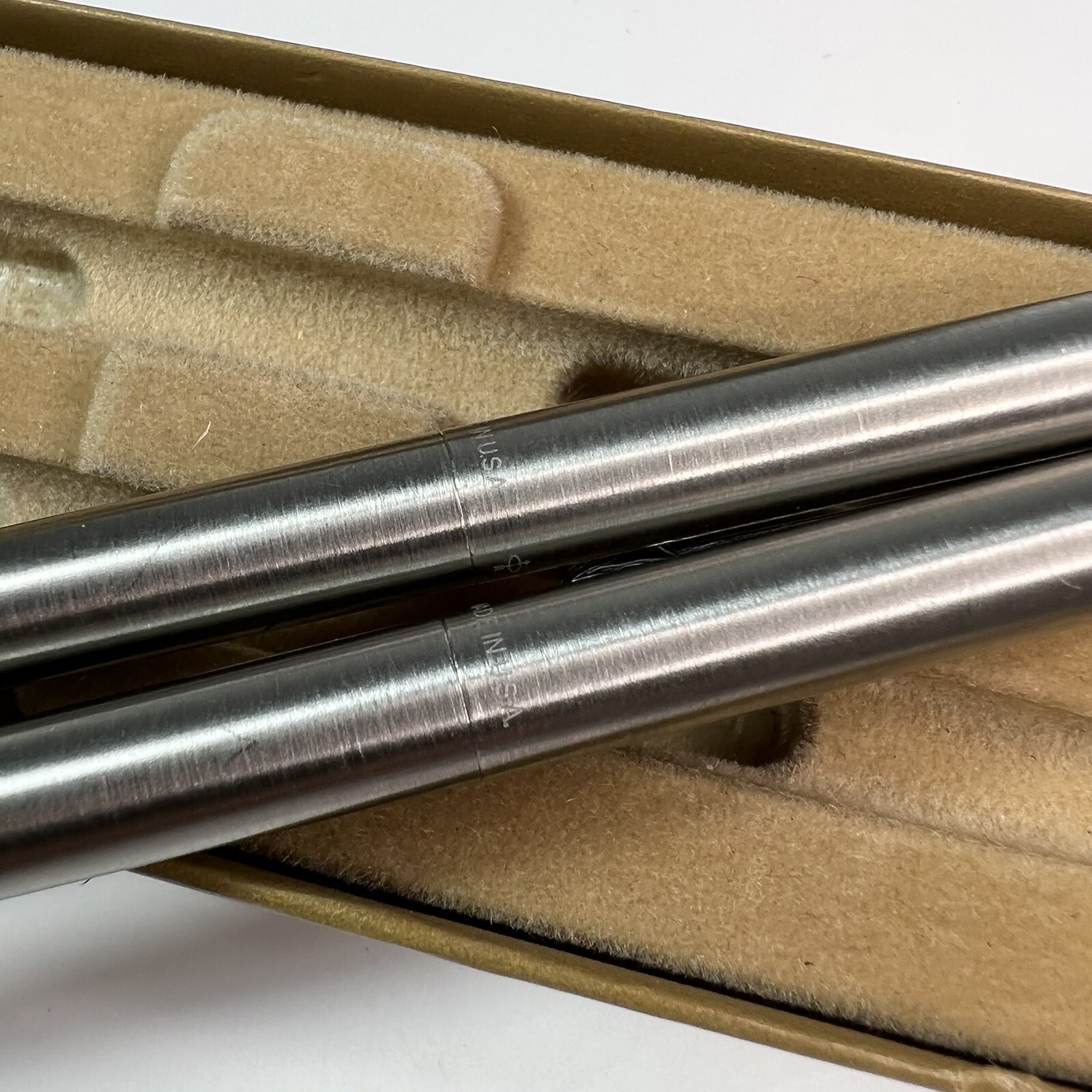 Vintage Parker Arrow Brushed Stainless Steel Pen & Pencil Set With Box USA