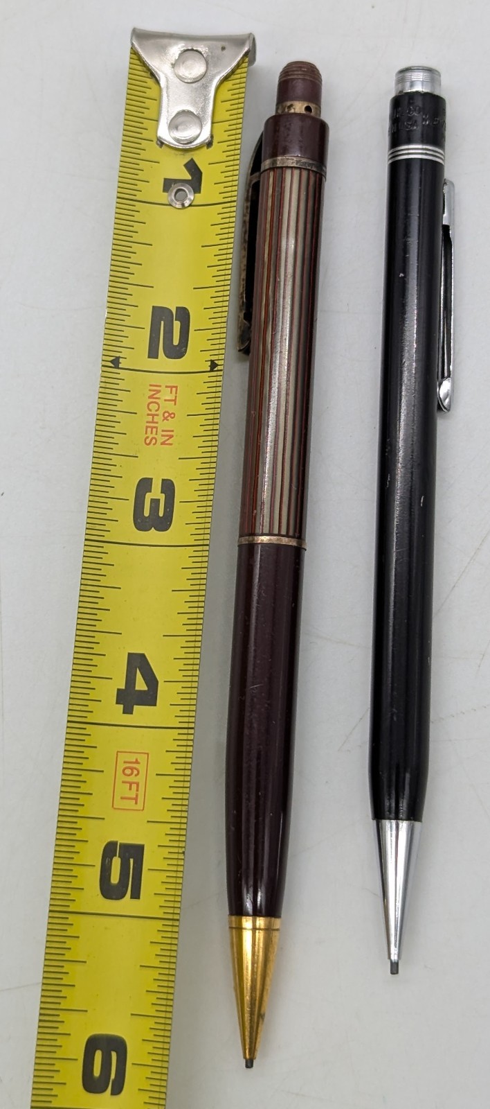 2 Vtg Wahl Eversharp Mechanical Pencils Black & Burgundy Gold Striped
