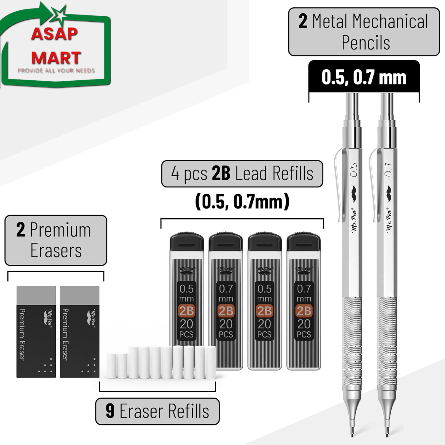 Mr. Pen- Metal Mechanical Pencil Set, 2 Sizes, 0.5 & 0.7Mm, Mechanical Pencils,