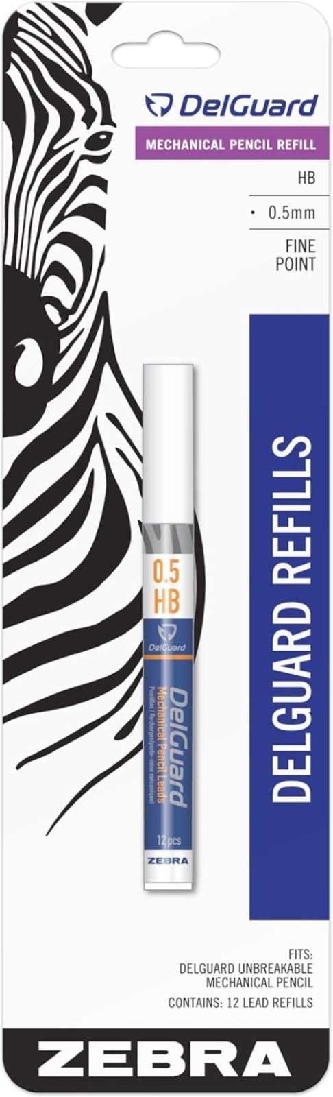 0.5mm DelGuard Mechanical Pencil Lead Refill – 12 Graphite Leads, Unbreakable