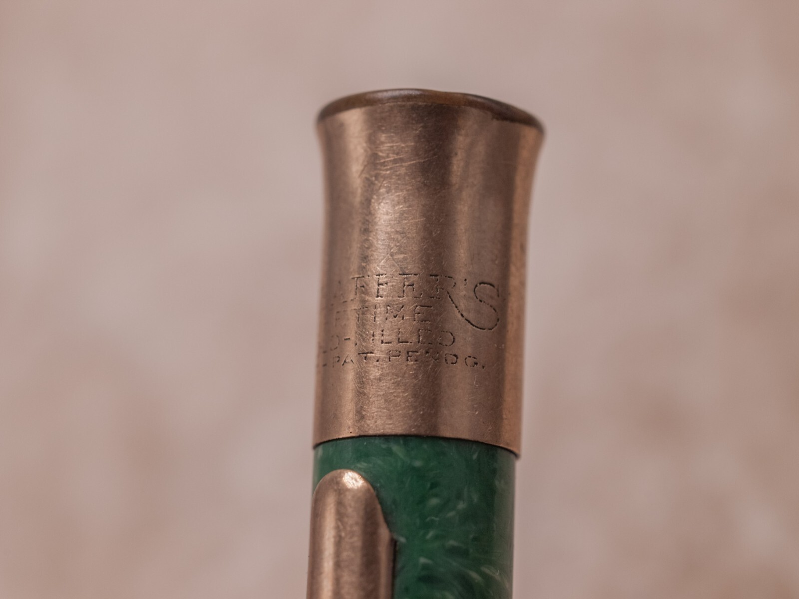 1930s Sheaffer’s Lifetime Oversize Green Mechanical Pencil GF Trim 5.25″ x 0.4″