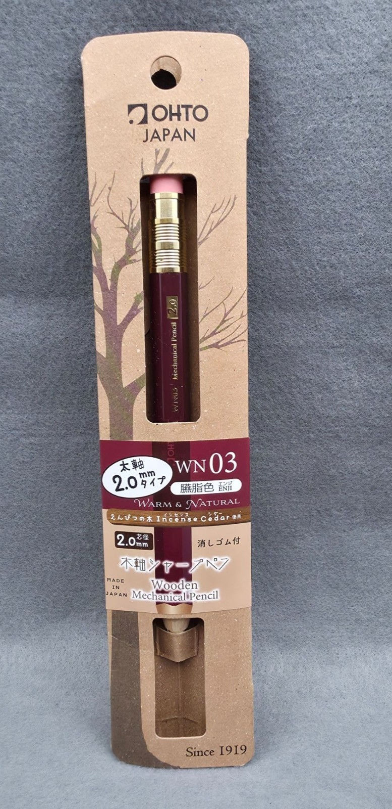 Ohto WN03 Wooden Mechanical Red Pencil 2.0mm Warm & Natural Cedar Made In Japan