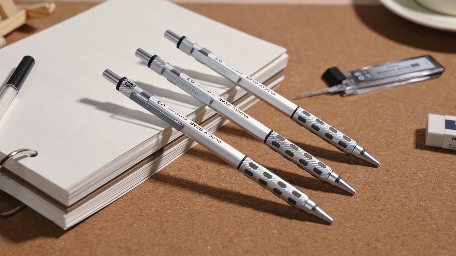 4 Pack Metal Mechanical Pencils Set 0.3-0.9mm with Case, Lead Refills & Erasers