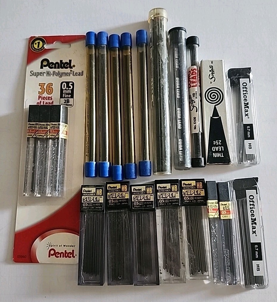 Vintage Lot Pentel, Scripto Dura Lead Mechanical Pencil Leads New And Used
