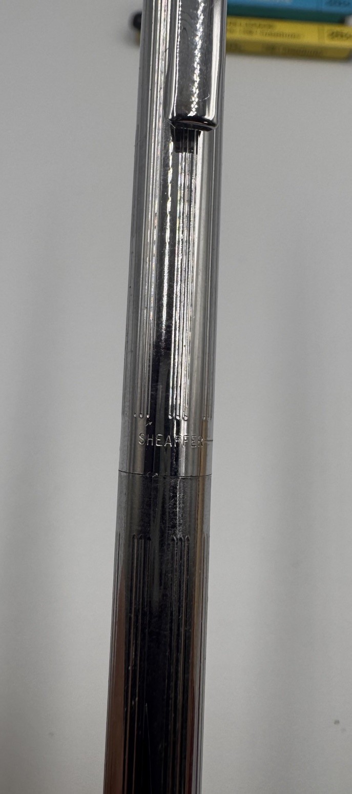 VTG Sheaffer Mechanical Pencil Ribbed Chrome White Dot W/Erasers & Lead Refills