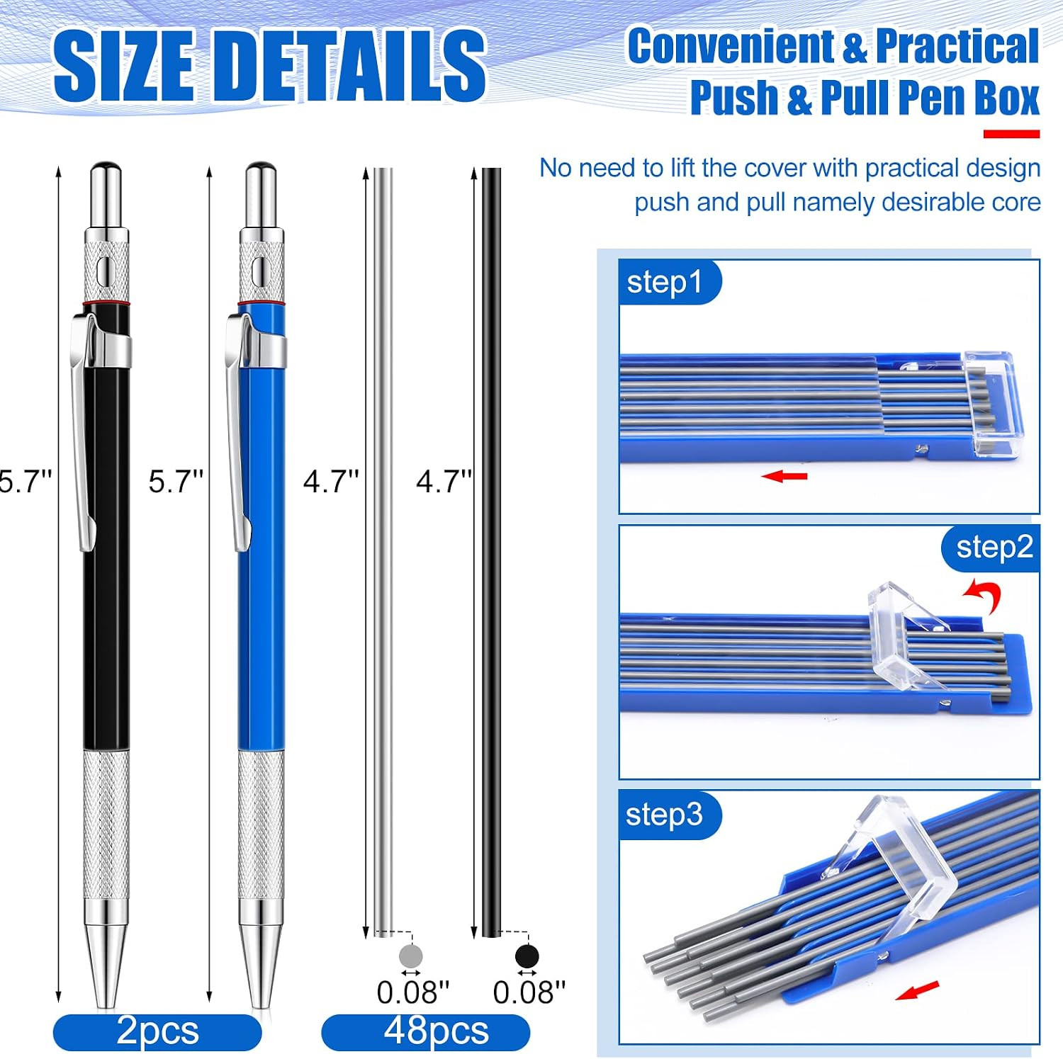 2 Pcs Welders Pencil with 48 PCS round Refills Mechanical Pencils