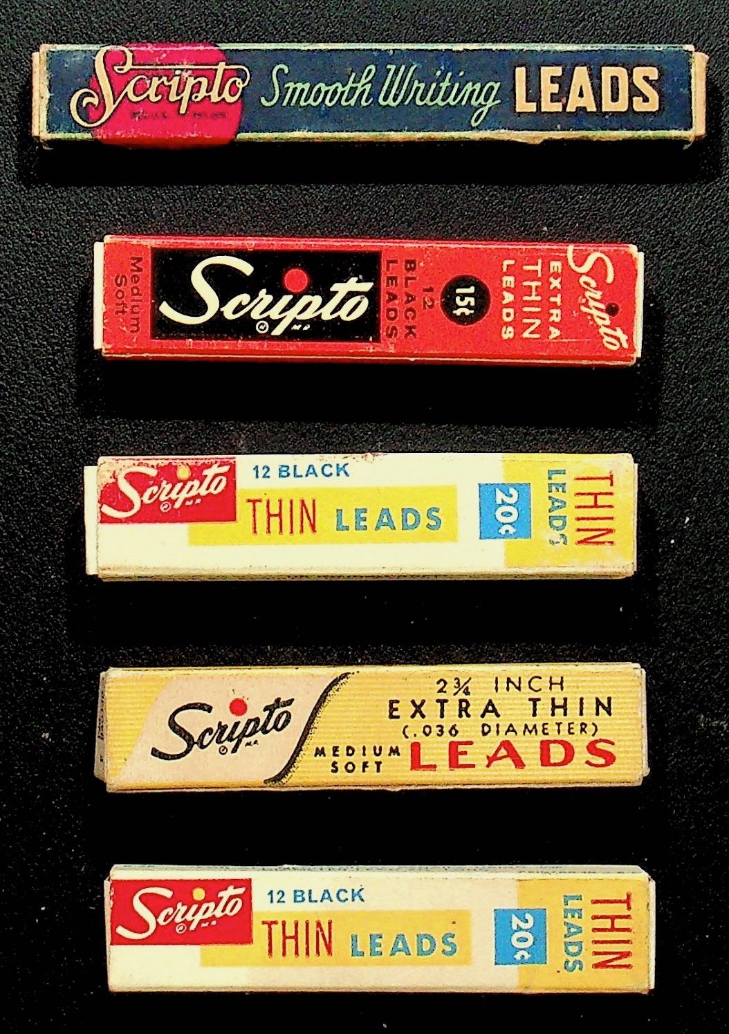 Lot Of 5 Vintage Scripto Pencil Leads Partially Filled Boxes – A18-4