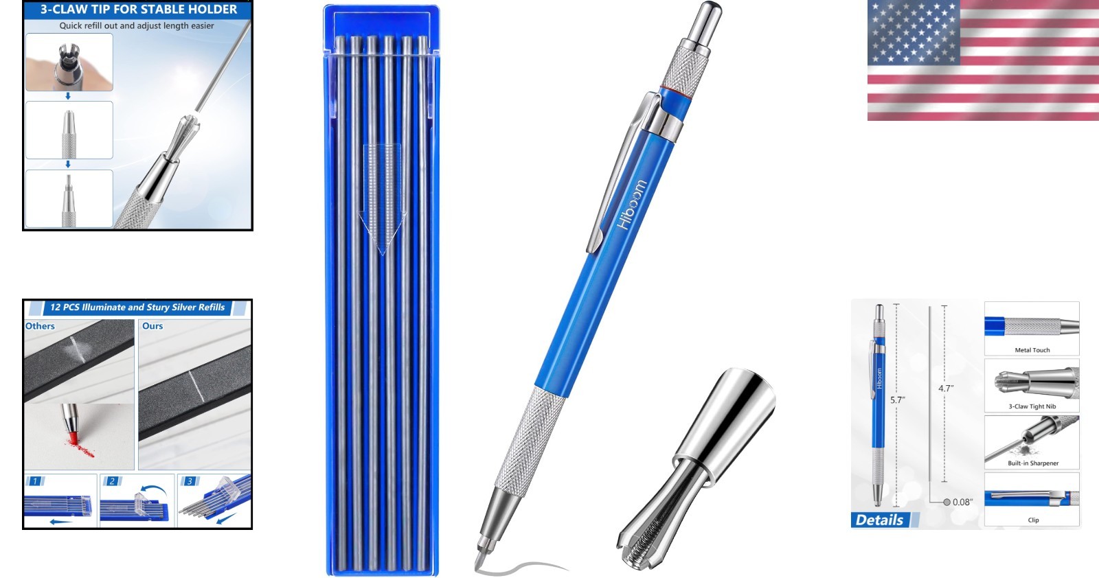 2mm Silver Mechanical Pencil for Welders – Refillable with Sharpener Included