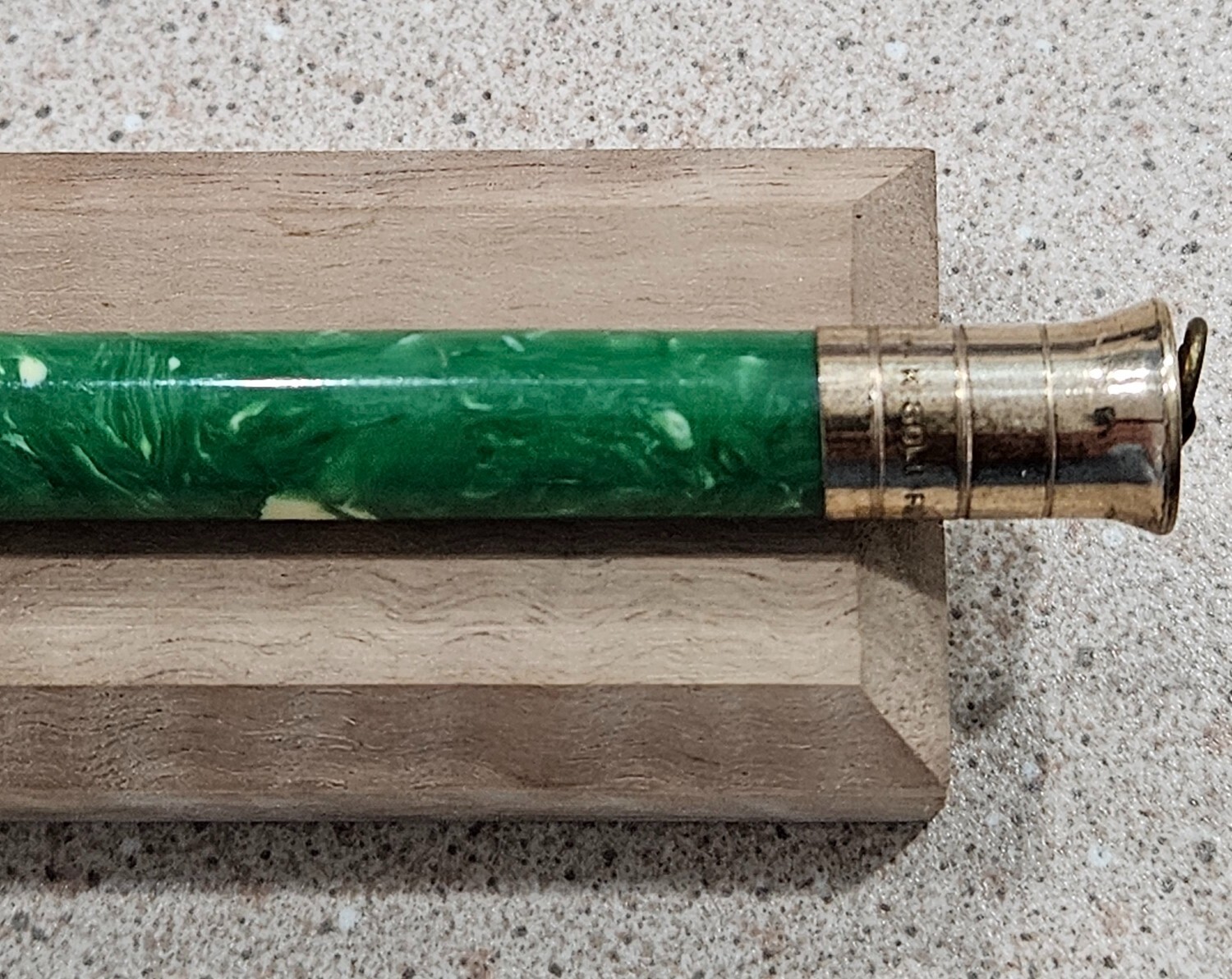 Vintage 14k Gold Filled Green Marble Vest Pendant Mechanical Pencil- Not Working