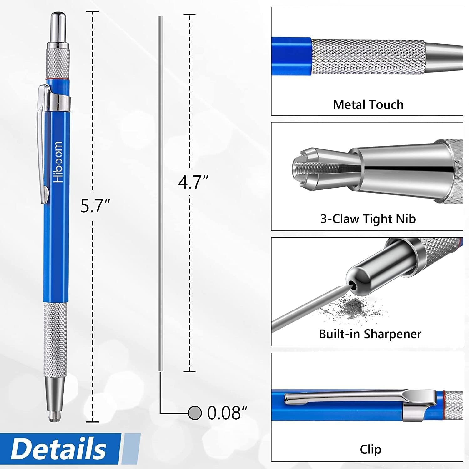 2 Pcs Welders Pencil with 24 Pcs Silver round Refills, Mechanical Pencils Metal