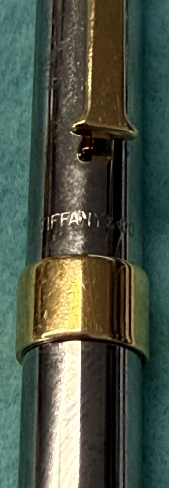 Tiffany & Co. T Clip Silver Mechanical Pencil Gold Trim Eng DED Tiffany Bag