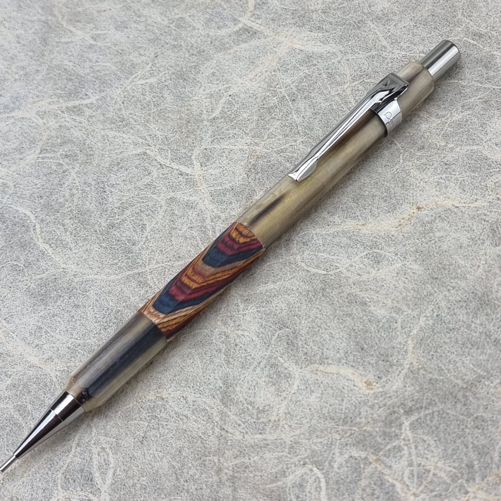 Hand Crafted Pentel P-205(0.5mm) Mechanical Pencil with Octagonal Buffalo Barrel