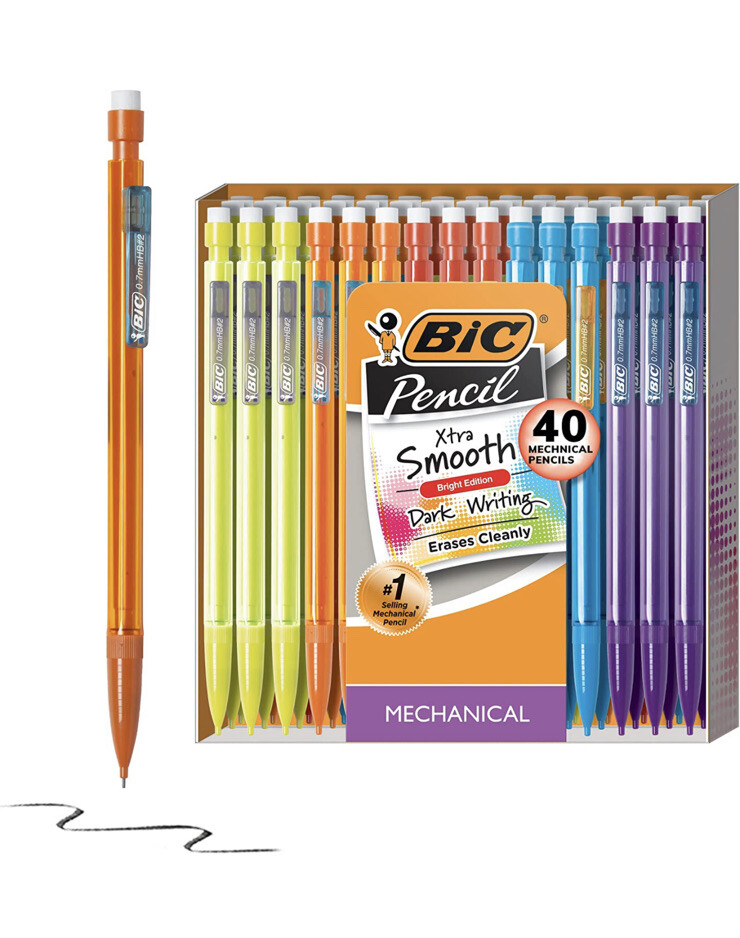 Xtra-Smooth Mechanical Pencils with Erasers,Medium Point(0.7mm)40-Count Pack