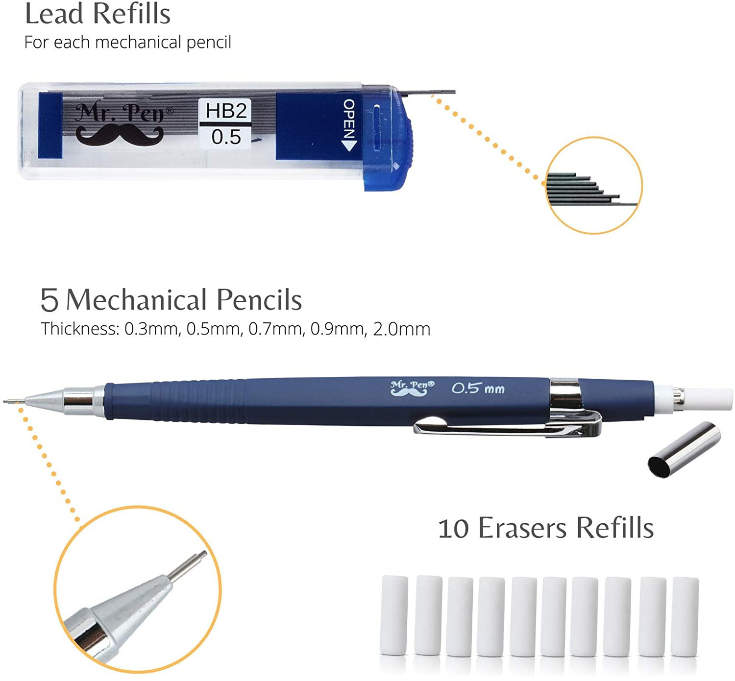 Art Mechanical Pencils Set Metal Drafting Sketching Drawing Pencil Artist Tools