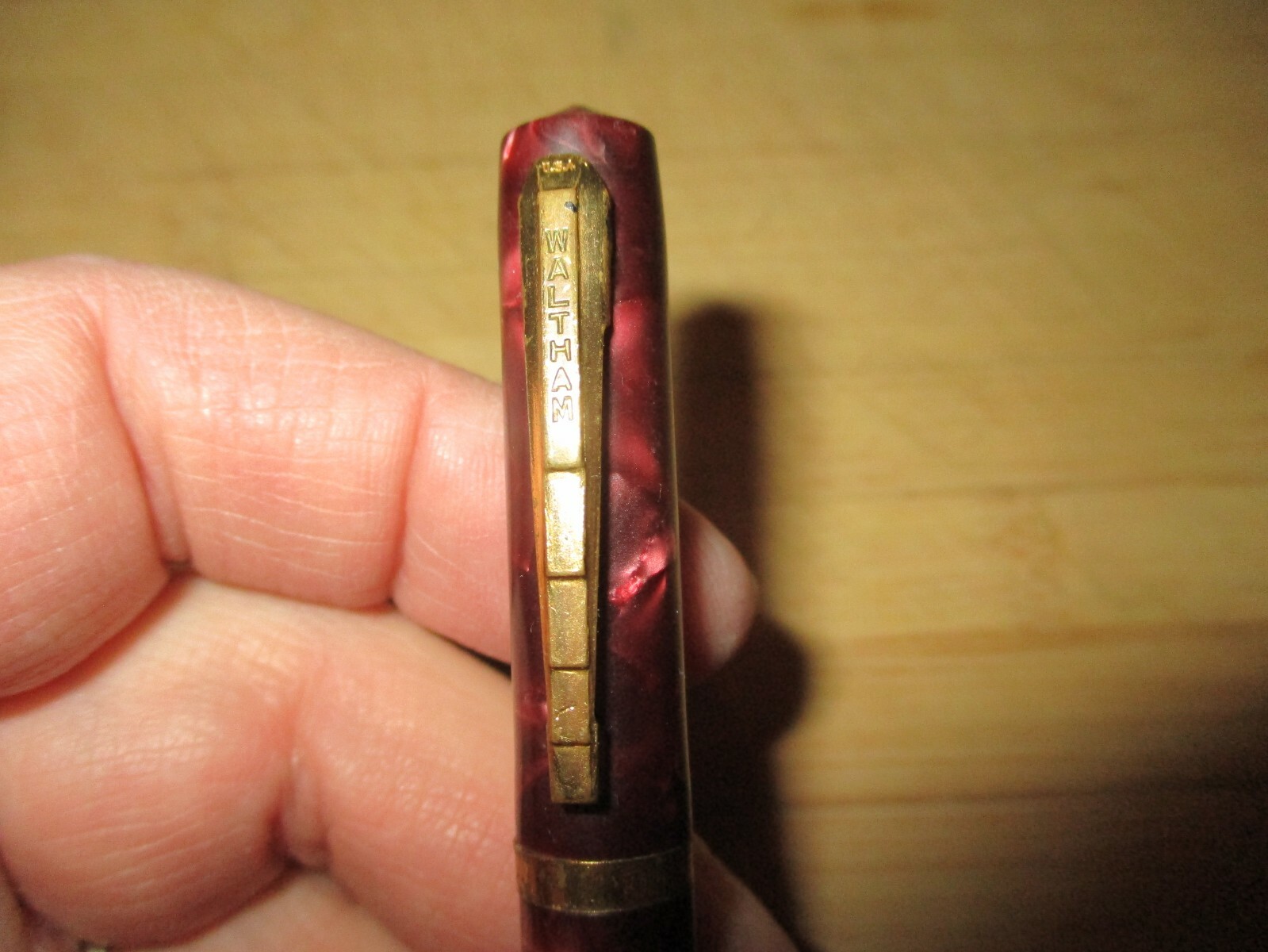 ANTIQUE DESK ITEM Waltham mechanical Pencil Red Pearlite Rubber eraser inside