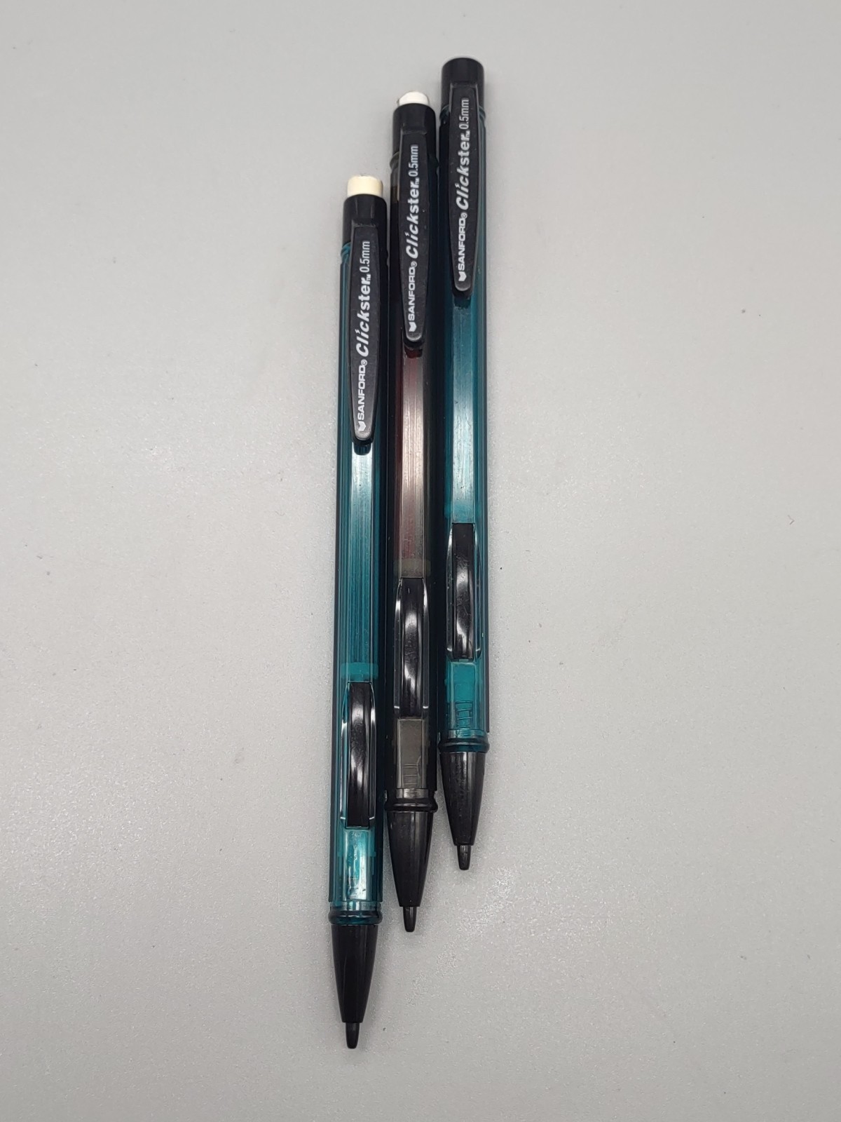 Sanford Clickster Mechanical Pencil. 0.5mm. Transparent Green & Black. 3 Qty.