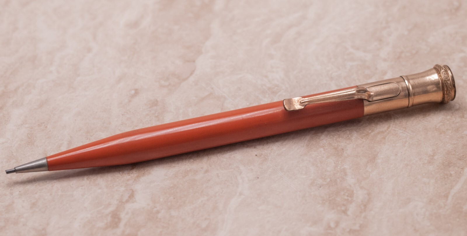 1920s – Wahl Eversharp Orange Mechanical Pencil GF Trim 5.25″ x 0.4″