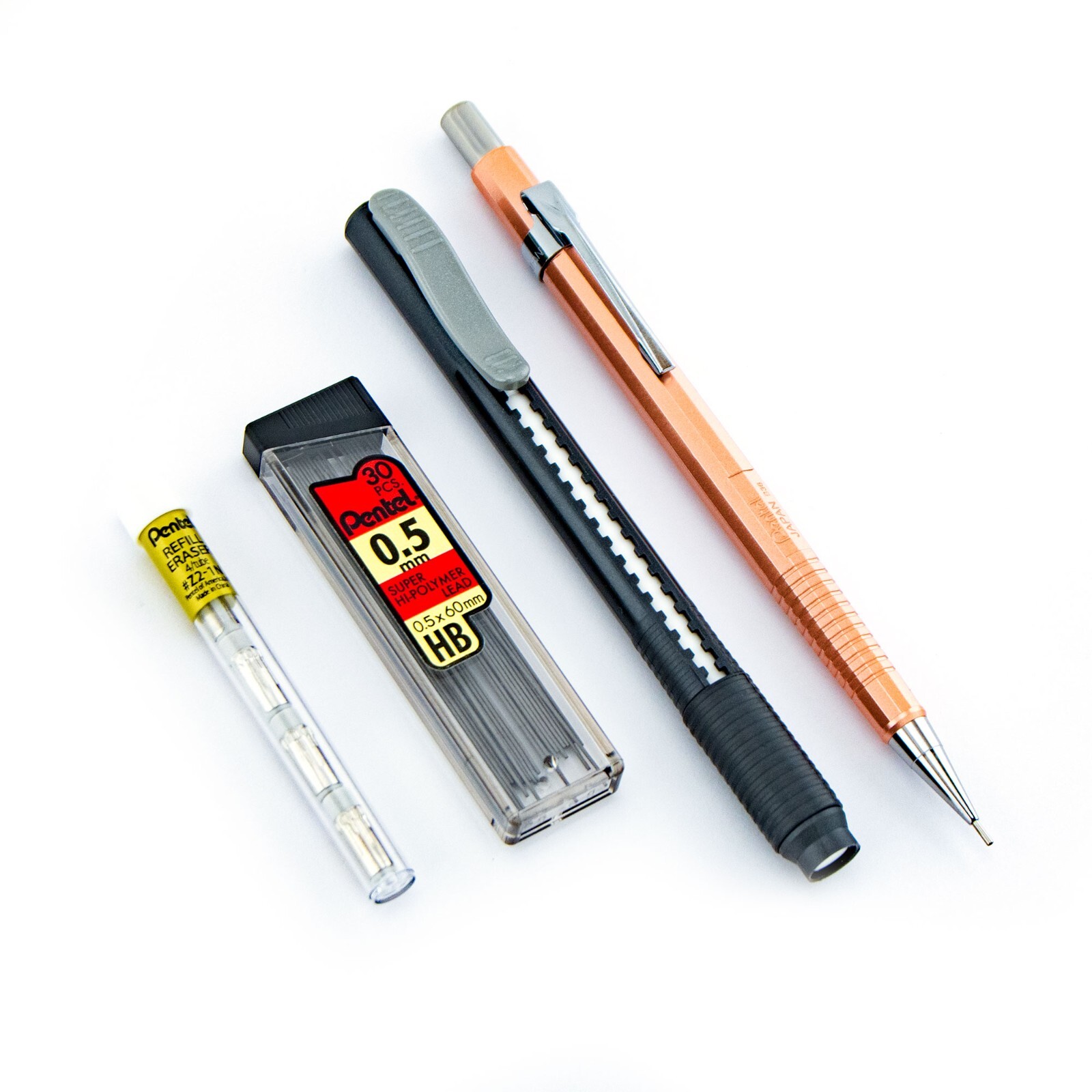 Pentel Sharp Mechanical Pencil Metallic Copper 0.7mm Refill Lead Clic Eraser Lot