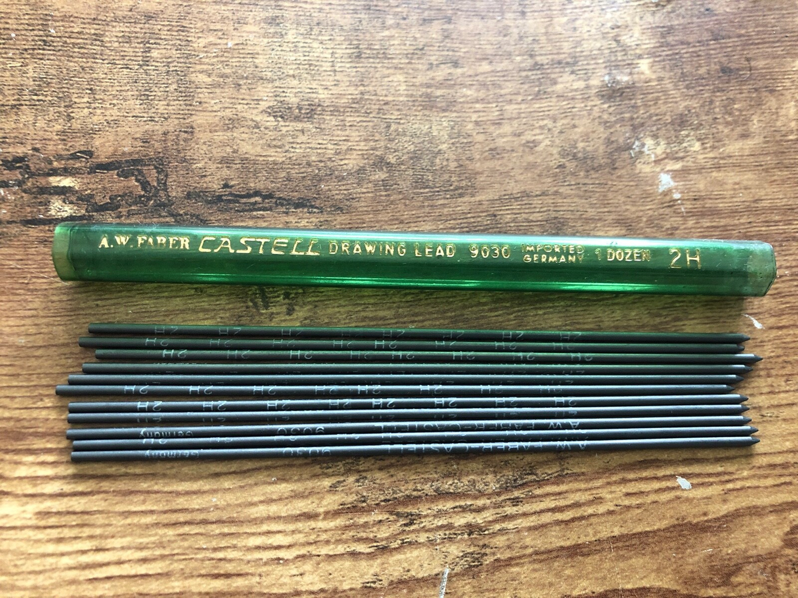 Vintage AW FABER Castell Drawing Lead 7pcs Refill Vials #9030 Mechanical Pencil