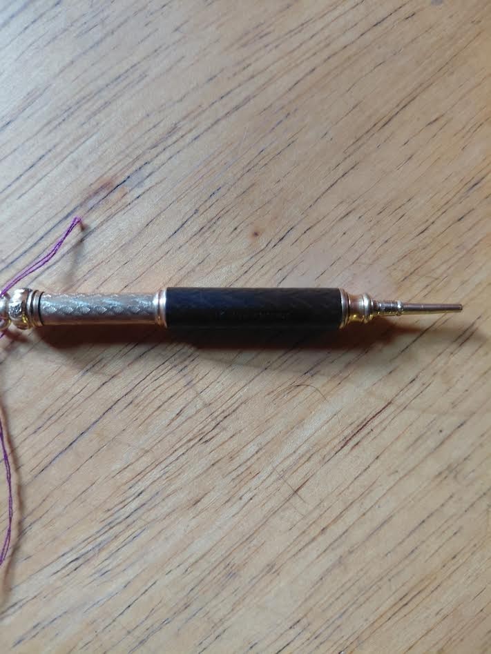 Small Victorian Black and Gold FIlled Mechanical Pencil Telescoping Ring Top