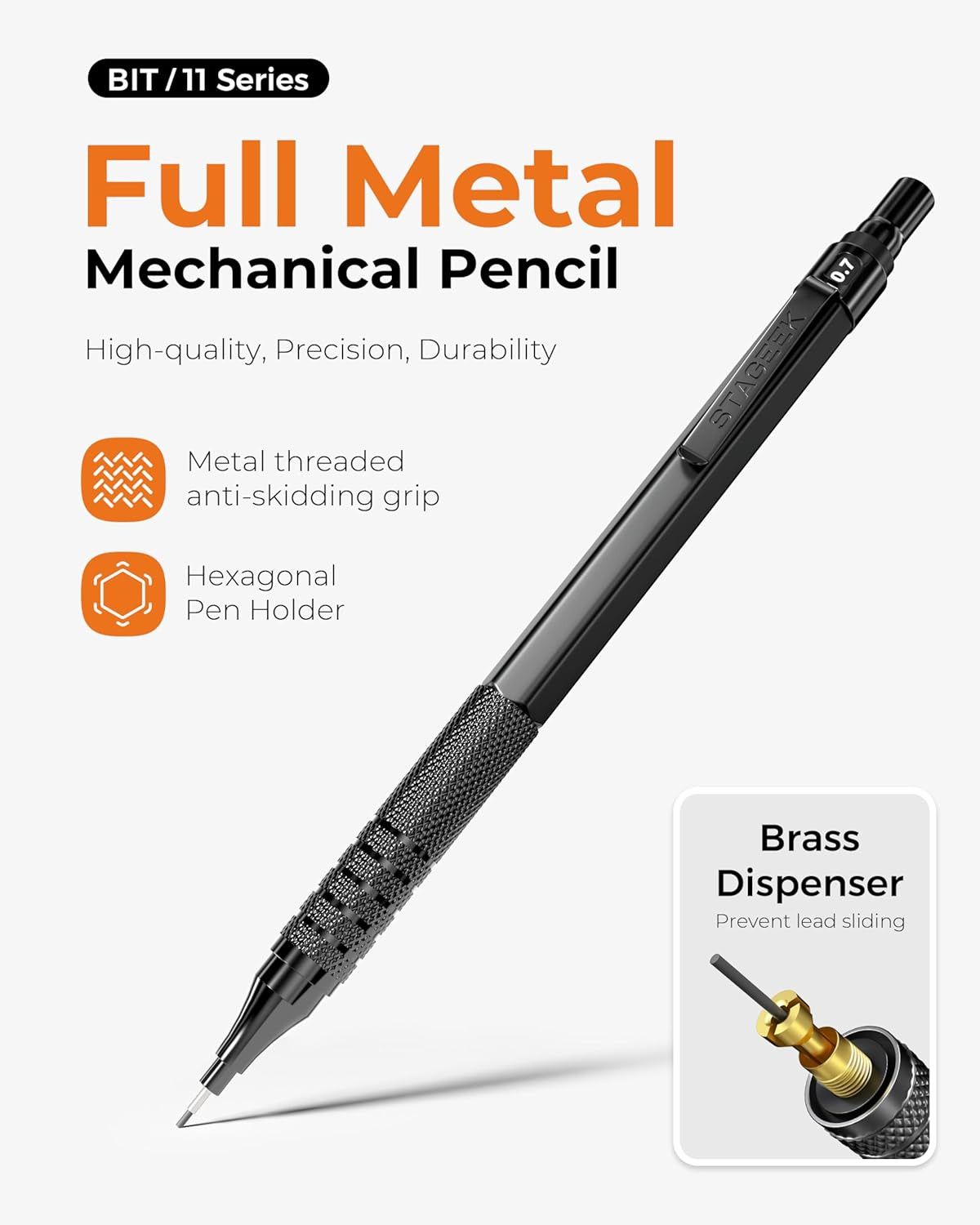 Metal Mechanical Pencil Set in Leather Case, 5PCS Art Drafting Pencil 0.3, 0.5,