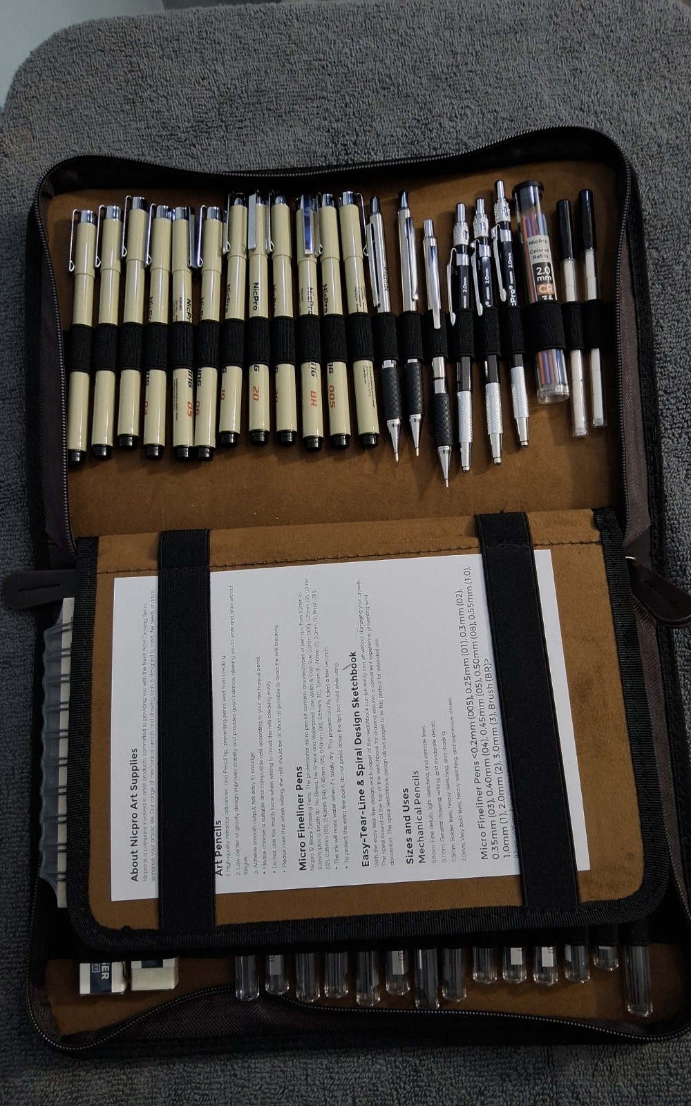 Nicpro 58 PCS Art Drawing Supplies Kit Leather Case Mechanical Black BRAND NEW