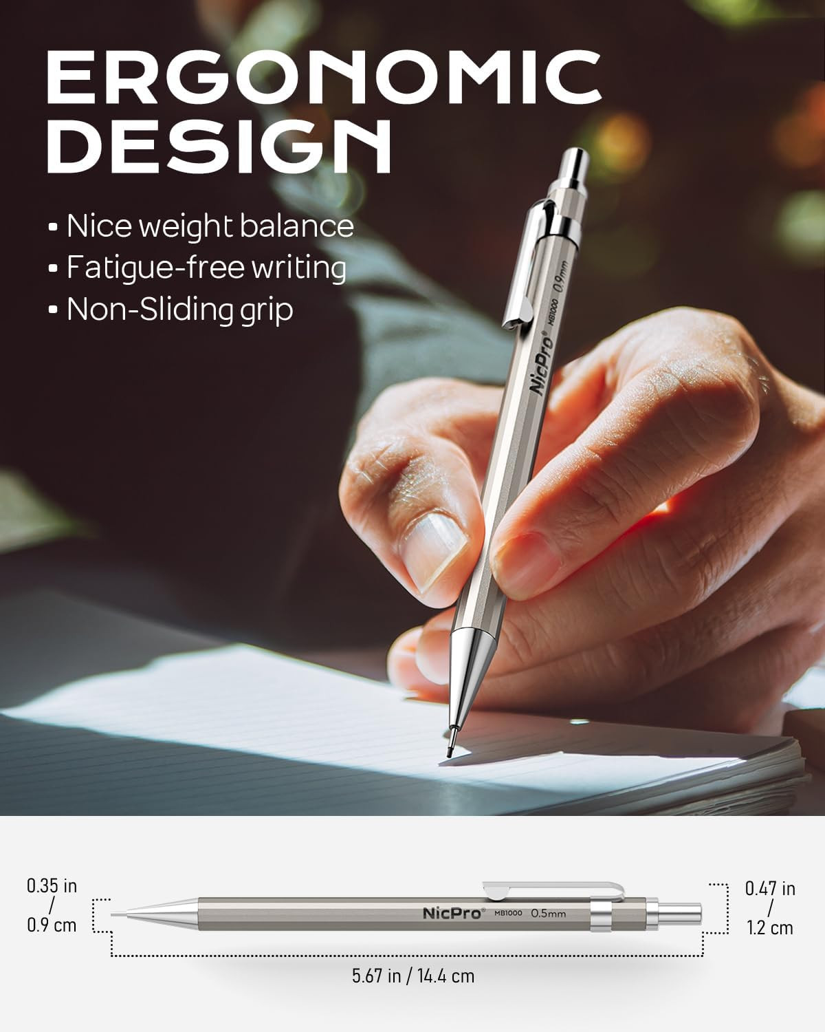2 PCS 0.9 Mm Metal Mechanical Pencils Set, Drafting Pencil for Artist Writing, S