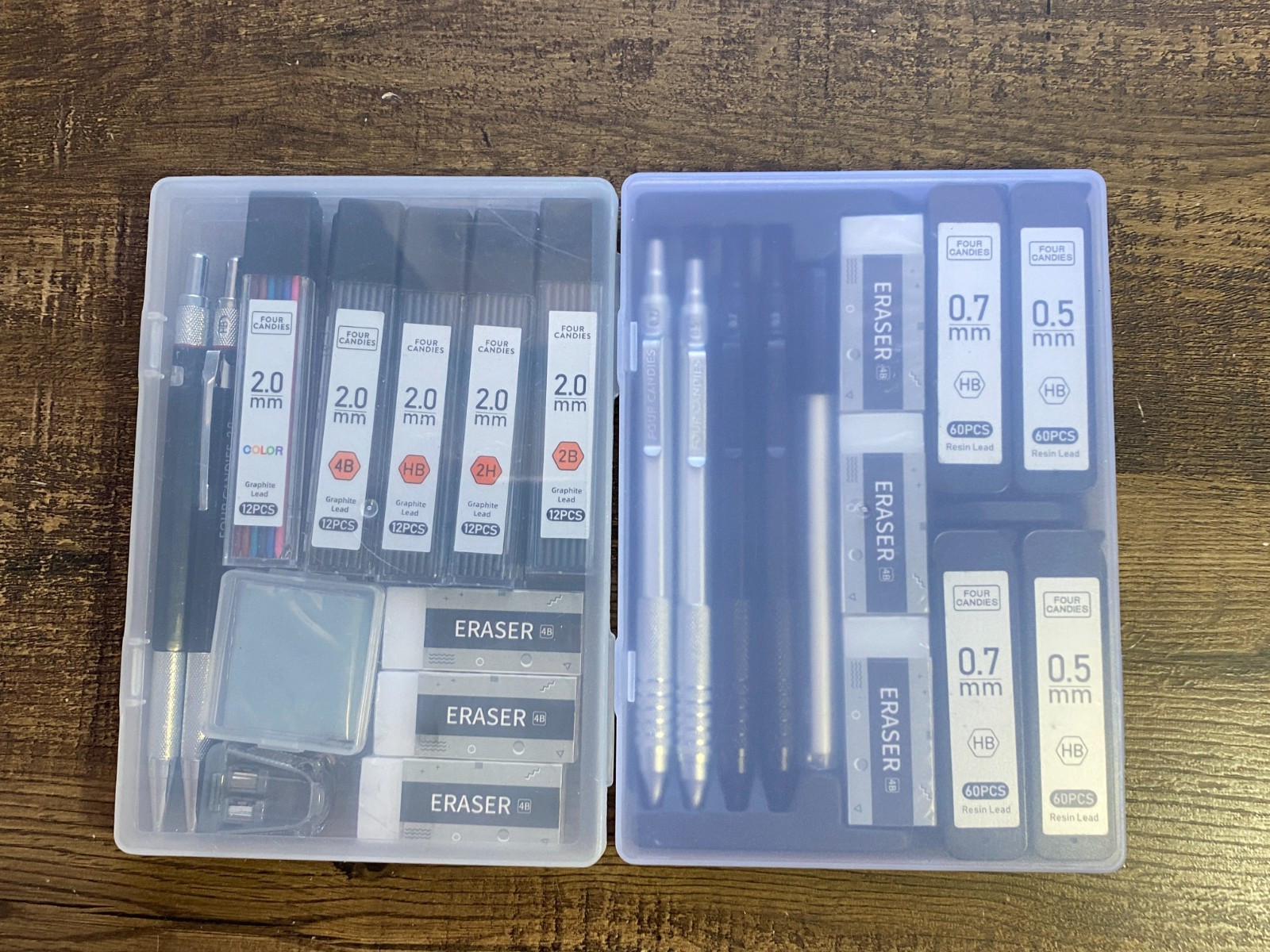 Four Candies Metal Mechanical Pencils Sets with Case 0.5mm, 0.7 mm & 2.0 mm