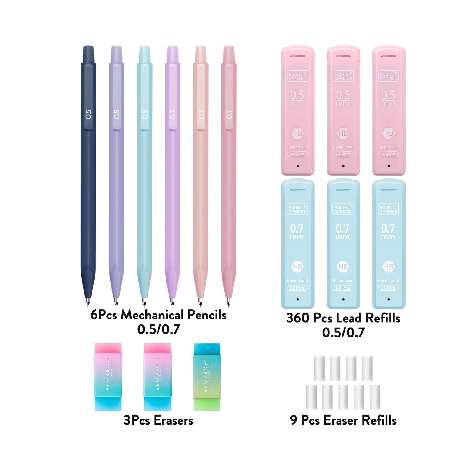 Four Candies Cute Mechanical Pencil Set, 6PCS Pastel Mechanical Pencils 0.5 &…