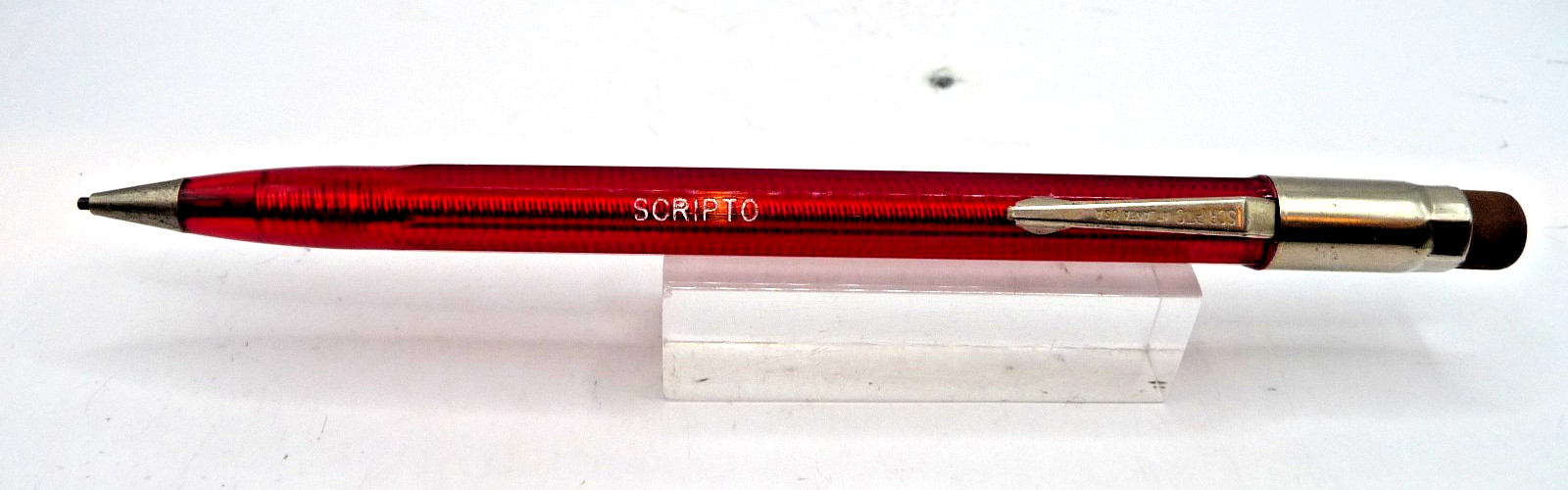 Scripto Vintage Transparent Red l.l mm Pencil-Used-free tin of lead-working