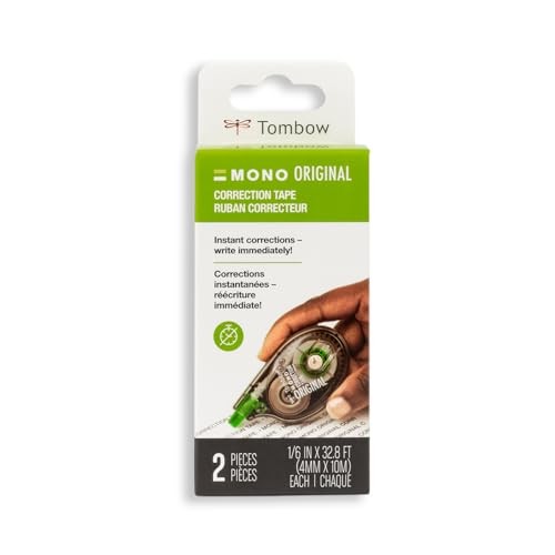 68627 MONO Correction Tape, Non-refillable, White, 1/6″ x 2 Count (Pack of 1)