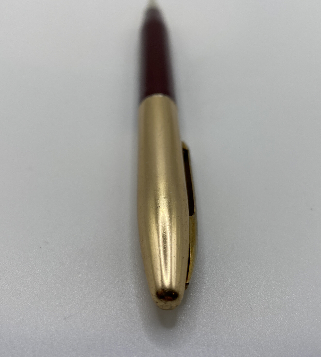 Vtg SHAW BARTON ADVERTISING MECH PENCIL MAROON & GOLD – AE Anderson Buffalo, NY