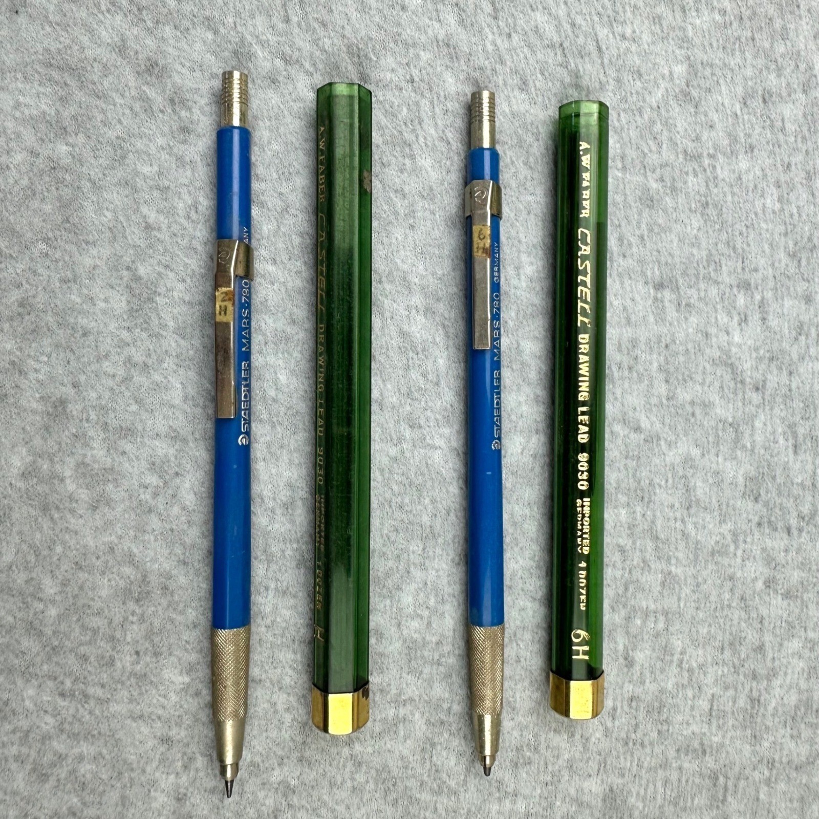 Vtg Staedtler Mars-780 2mm Lead Holder Set with Faber Castell 9030 Leads H 6H 2H