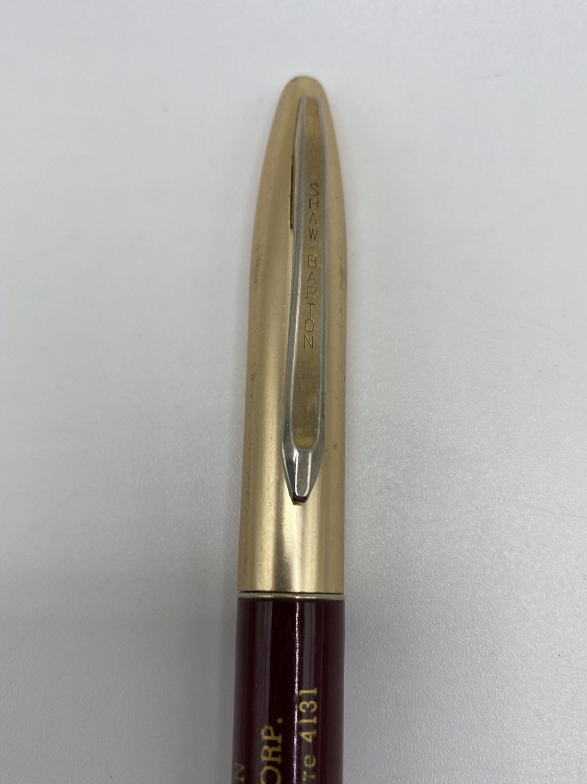 Vtg SHAW BARTON ADVERTISING MECH PENCIL MAROON & GOLD – AE Anderson Buffalo, NY