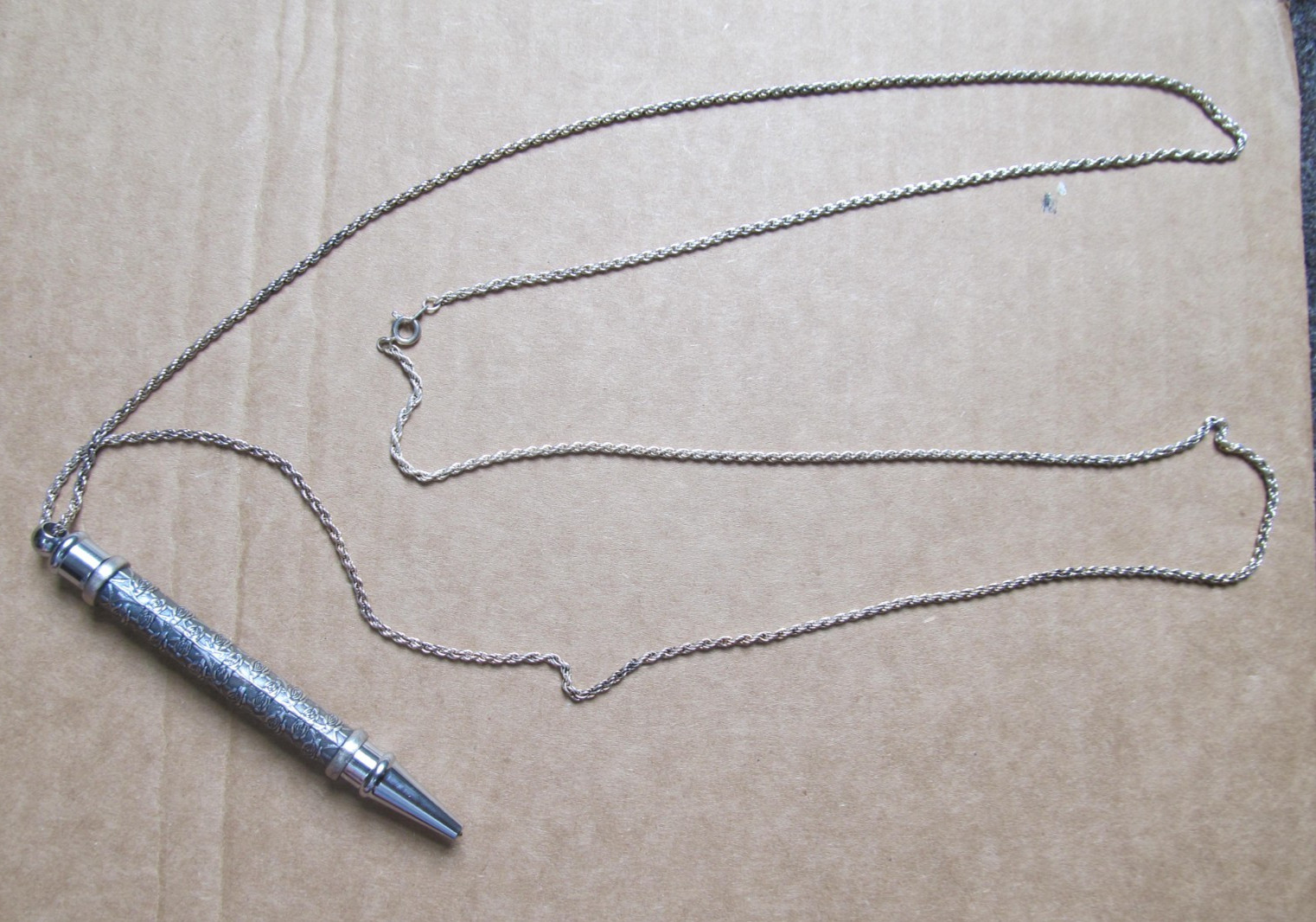 Vintage ~ Hauser Ink Pen / Necklace on Chain with Floral Rose Design ~ Works