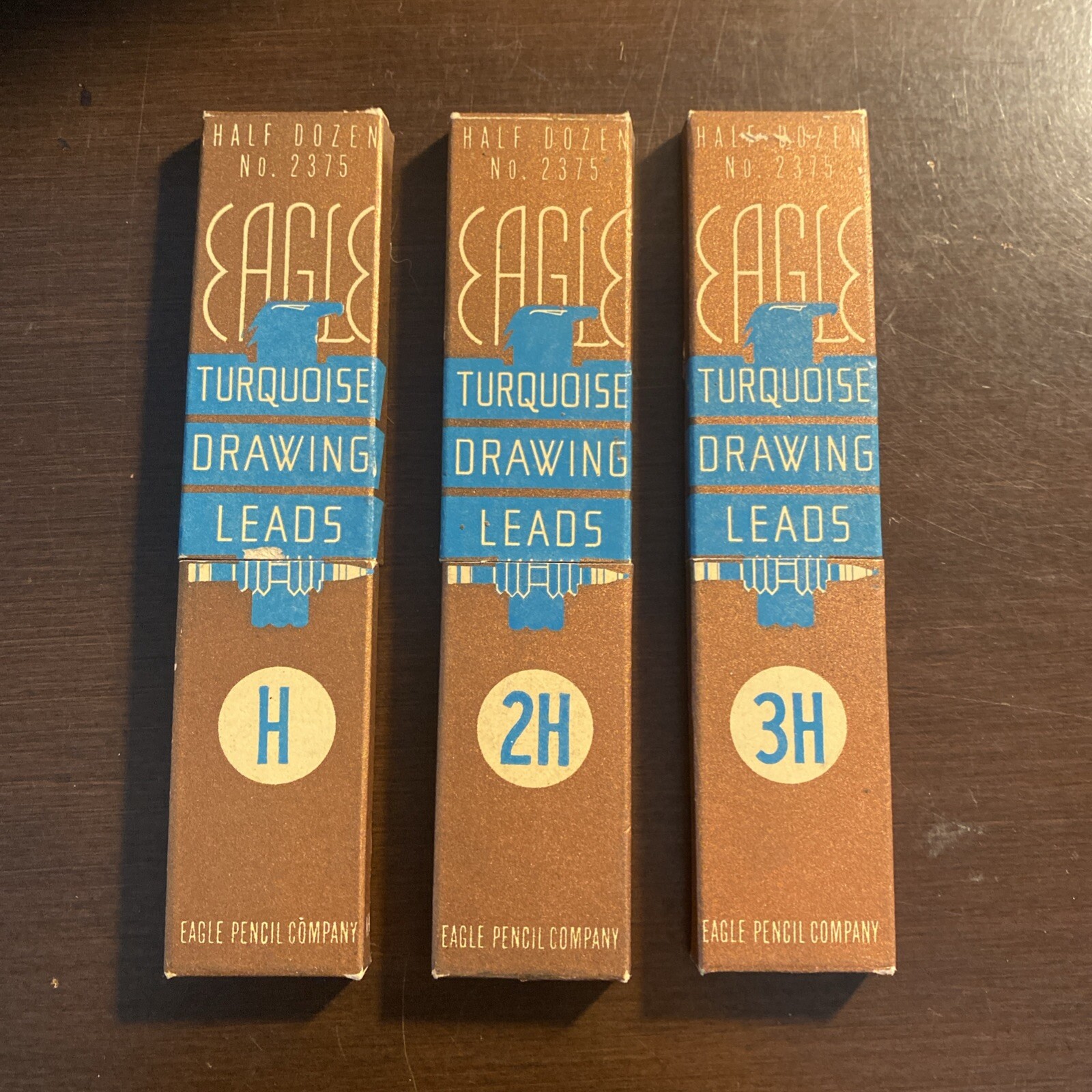 VTG EAGLE Turquoise Drawing Drafting Leads #2375 USA Lot of 3 Woodboxes H 2H 3H