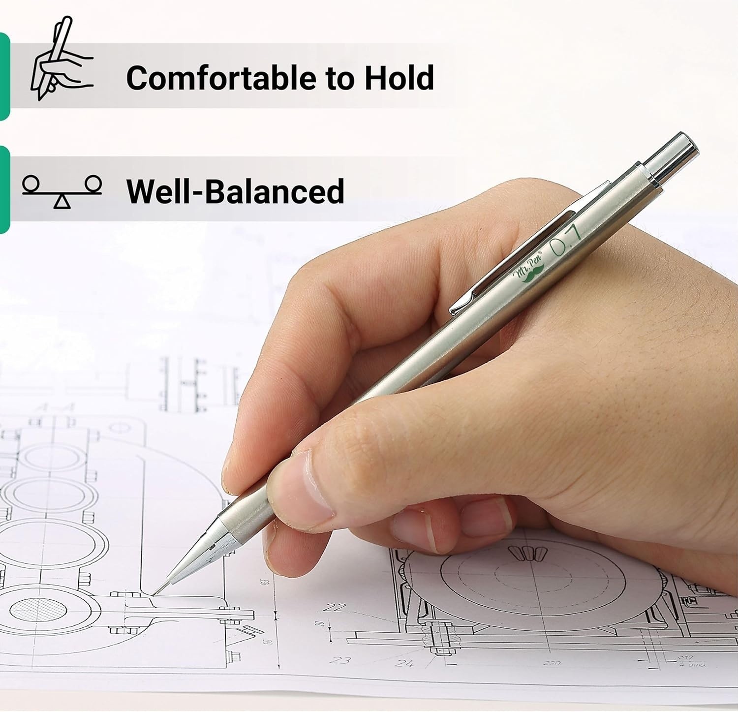 Metal Mechanical Pencil Set With Lead Refills & Erasers 2 Pack, 0.7mm For School