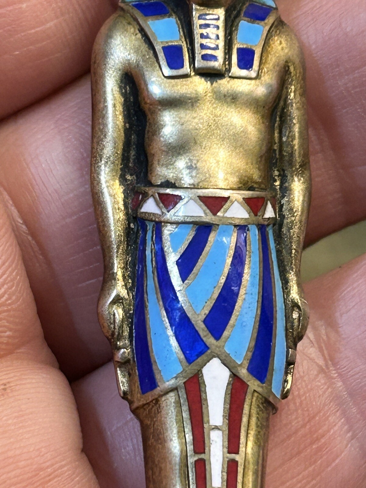 1920s British Egyptian Revival Sterling Enamel Retractable Pencil Brit Hallmarks