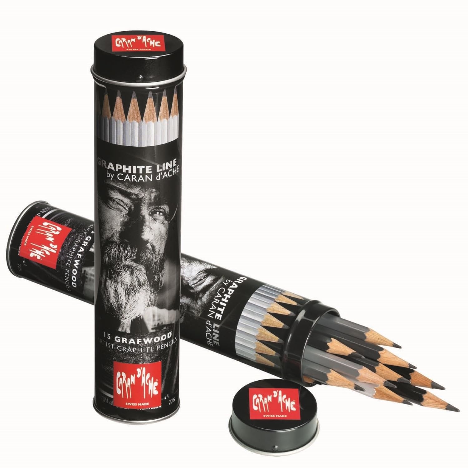 Caran d’Ache Grafwood 15 Piece Round Tube Set 15 Count (Pack of 1), Black