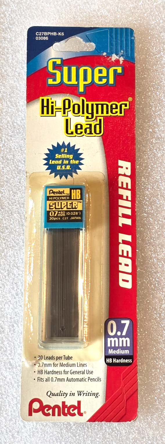 Pentel Refill Lead 0.7mm Hi Polymer F Japan Vintage 1980s 1Tube of 12 Leads Rare