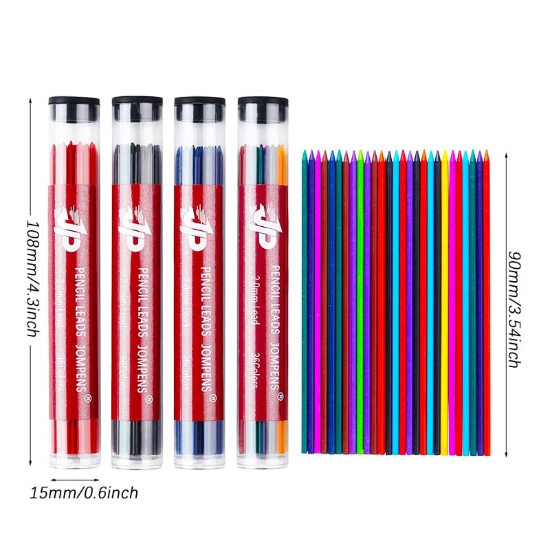 JOMPENS 36-Pack 90 mm 2.0mm Mechanical Pencil Lead Refills in Assorted Colour…
