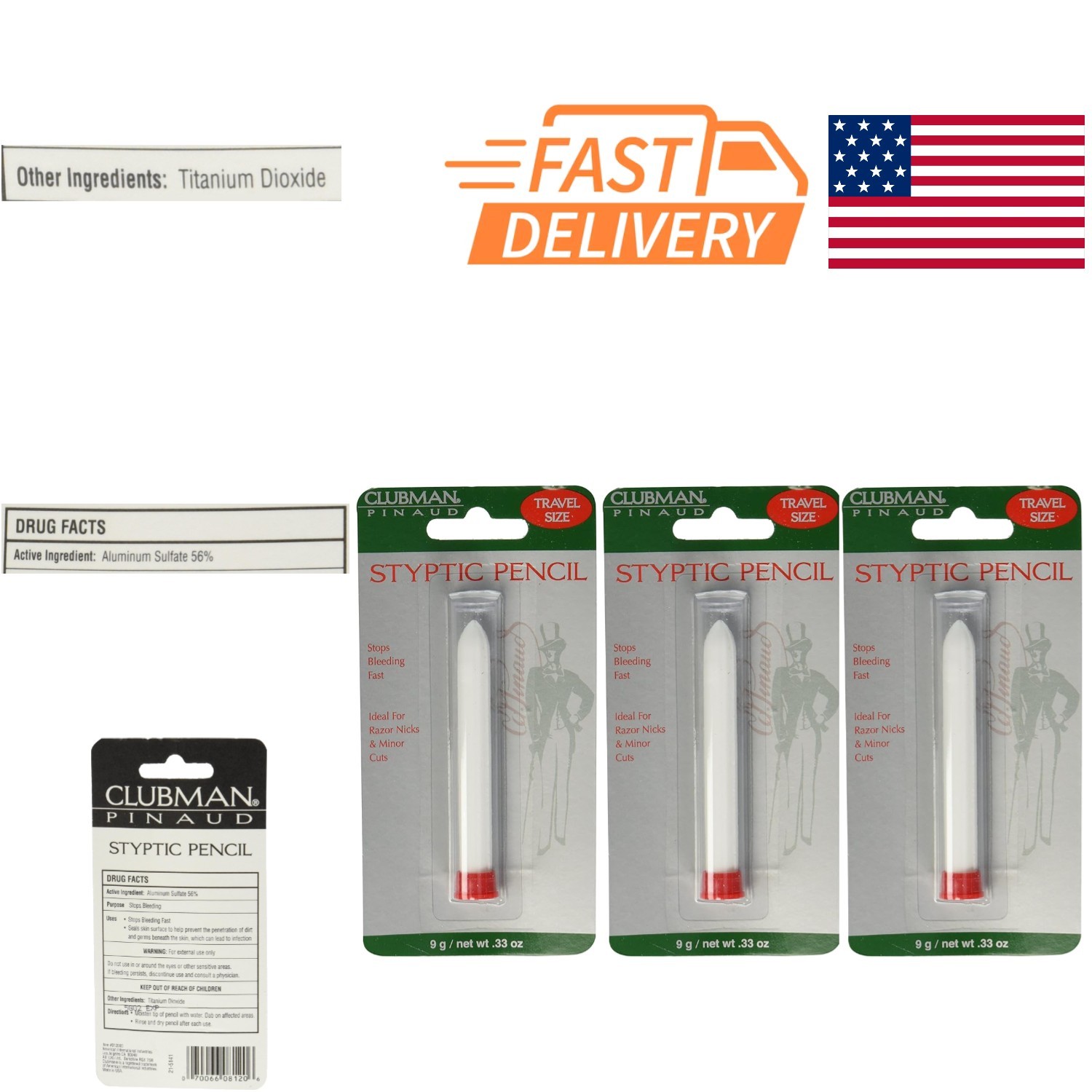 Pencil Styptic for Minor Cuts 0.33 Ounces Prevents Infection Pack of 3