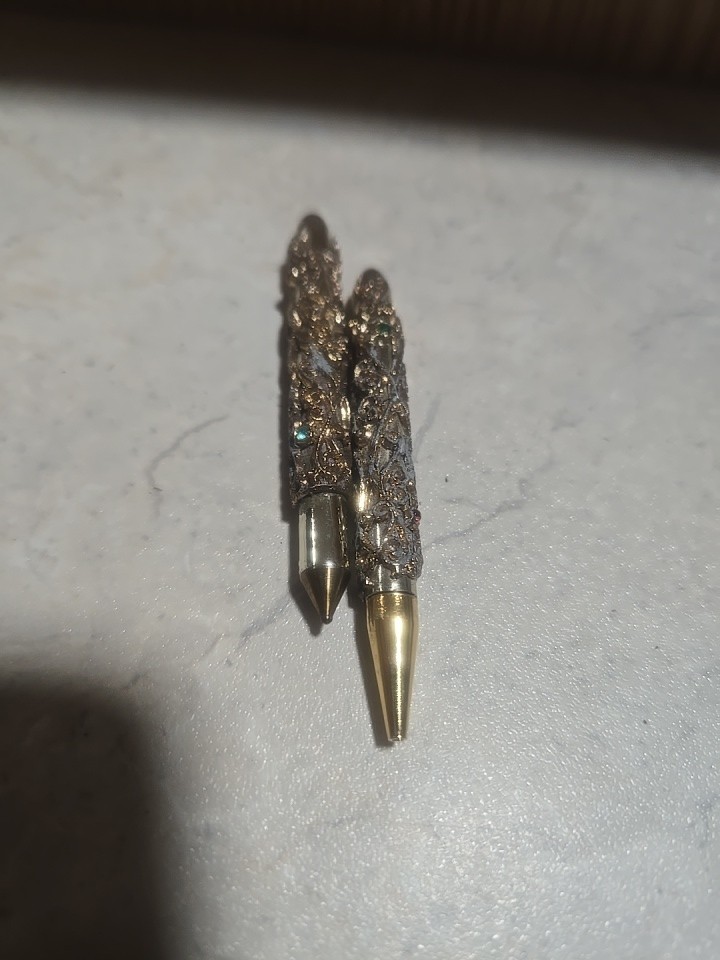 2 Vintage 1960s Ornate Gold Mechanical Pencils Chatelaine Style w/Gem Accents