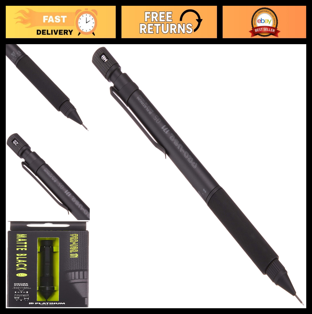 Professional 0.5mm Mechanical Pencil – Matte Black, Precision Writing Tool